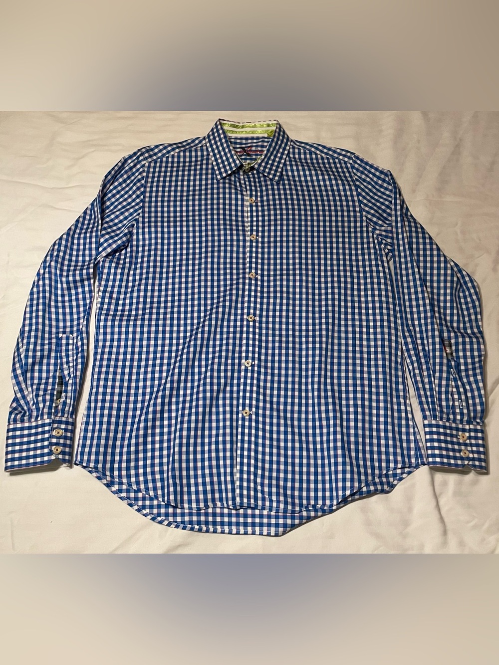 Robert Graham Men's L White/Blue Checkered Long Sleeve Button Dress Shirt